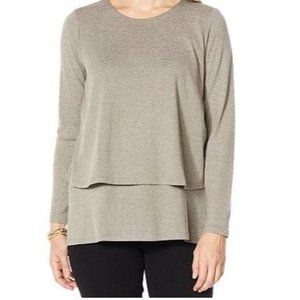 DG2 by Diane Gilman Long-Sleeve Brushed Knit Easy Top 775-846 Gray Large